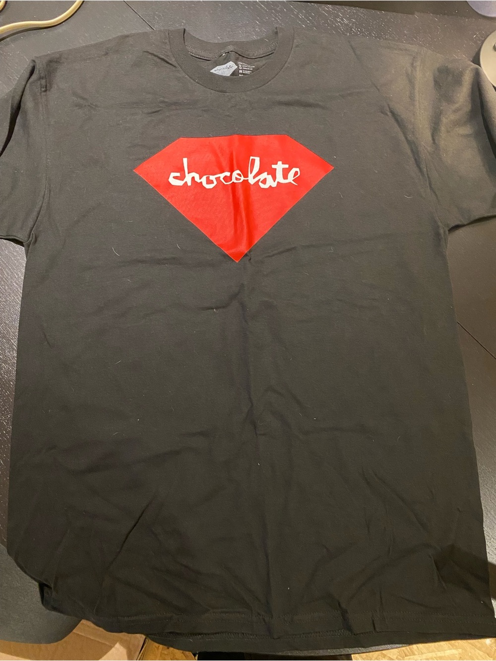 Chocolate Black Tee with Red Diamond Script